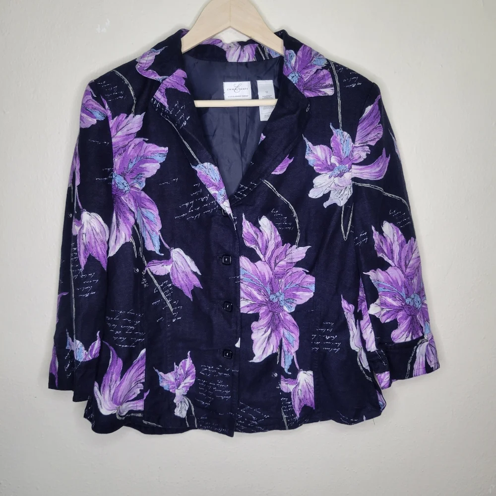 Emma James Linen Blend Floral Blazer, Size 12